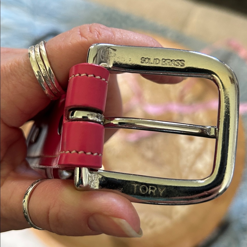 TORY LEATHER CO MADE IN USA LEATHER PINK BELT WITH METAL BITS AND BUCKLE SZ 28 - Picture 9 of 10